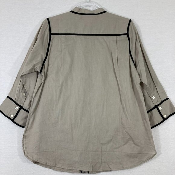 Gretchen Scott Gray Black 3/4 Sleeve Cotton Button Down XL Minimalist - Picture 7 of 12